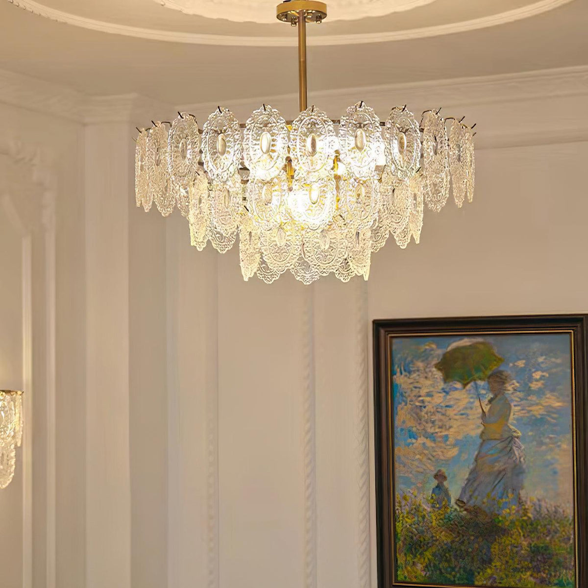 Dallion-kattovalaisin aaltoileva lasi taottu rauta elegantti