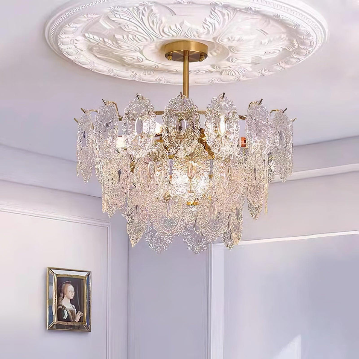 Dallion-kattovalaisin aaltoileva lasi taottu rauta elegantti