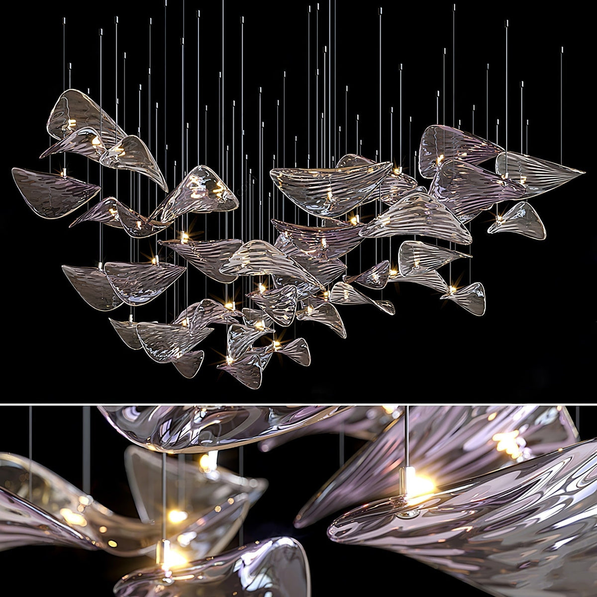 Luminária suspensa dourada Lioris em forma de borboleta