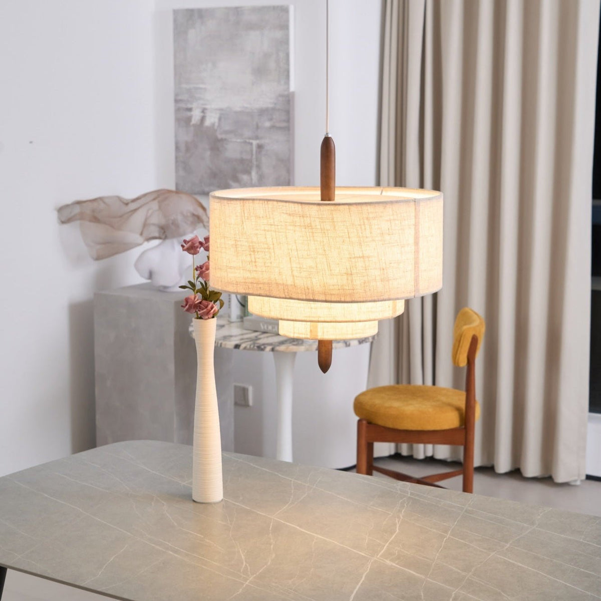 Salemu elegant pendellampe i stof med bølge- og stigedesign