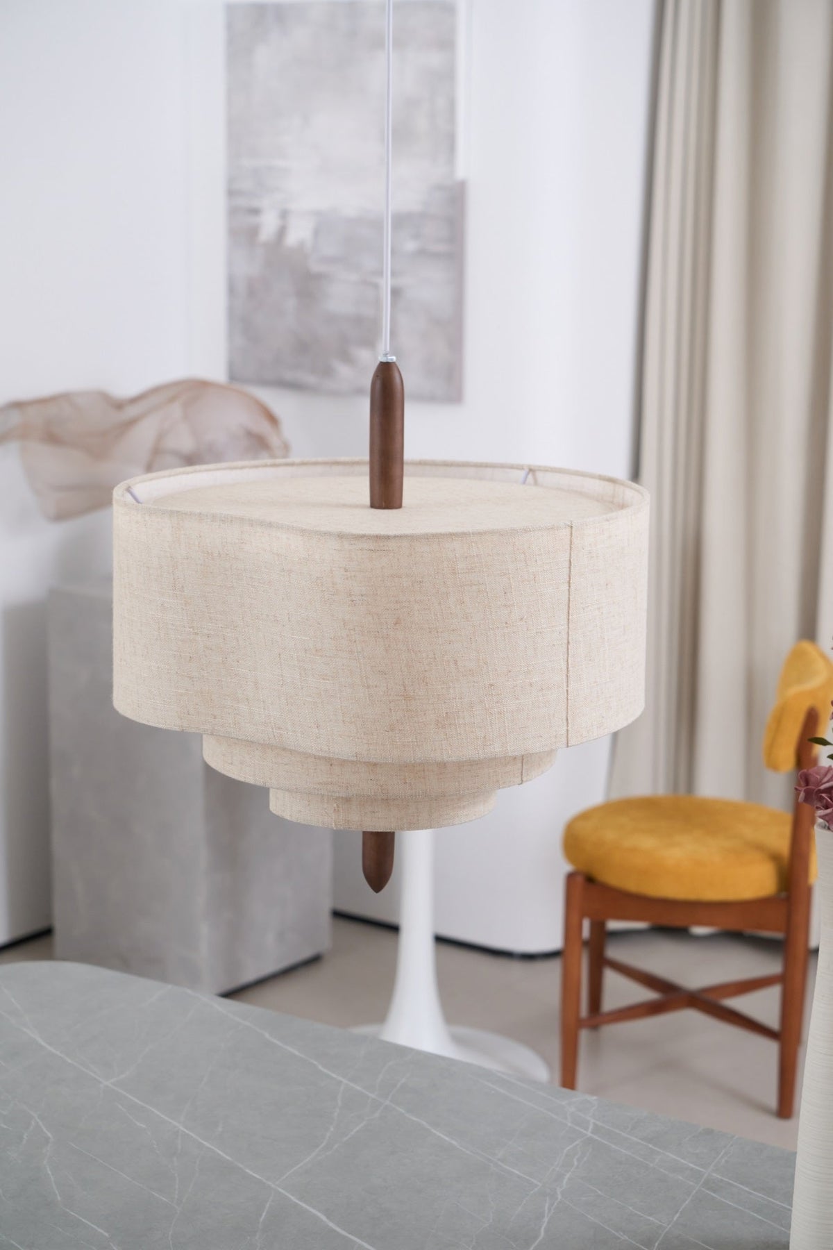 Salemu elegant pendellampe i stof med bølge- og stigedesign