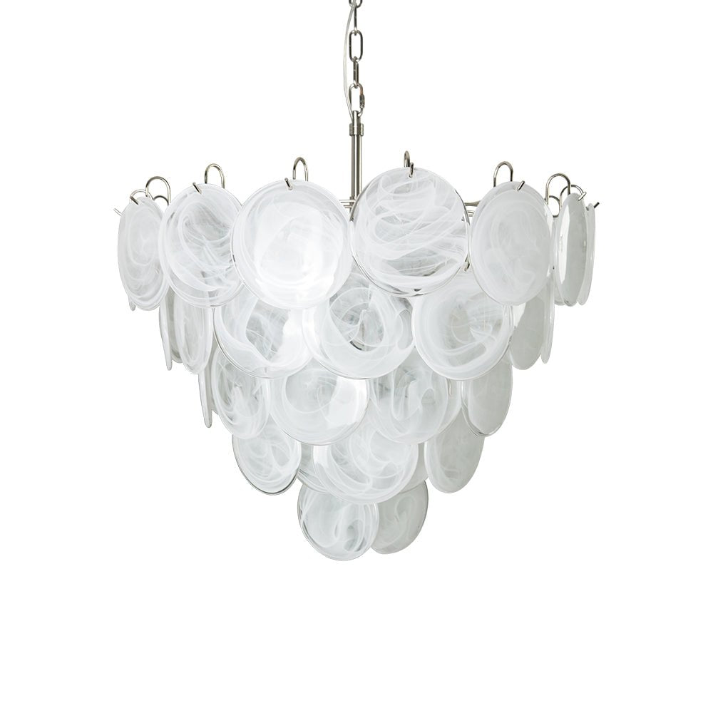 Veloelle lysekrone med hvid skive af Murano-glas i moderne stil