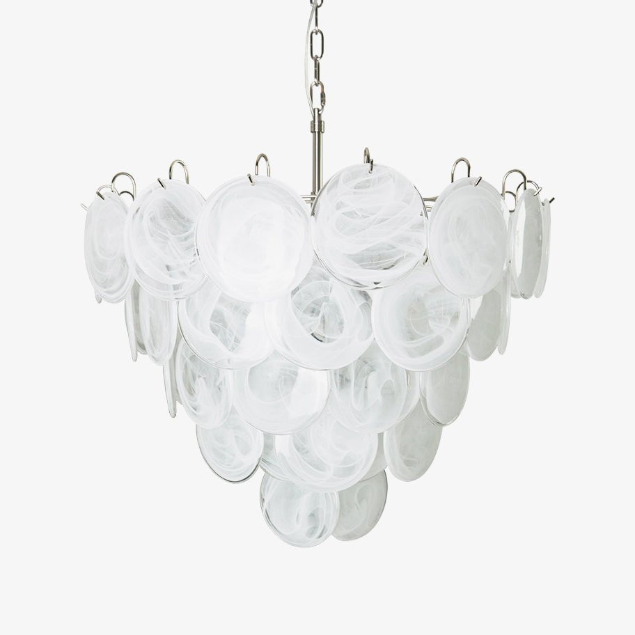 Veloelle lysekrone med hvid skive af Murano-glas i moderne stil