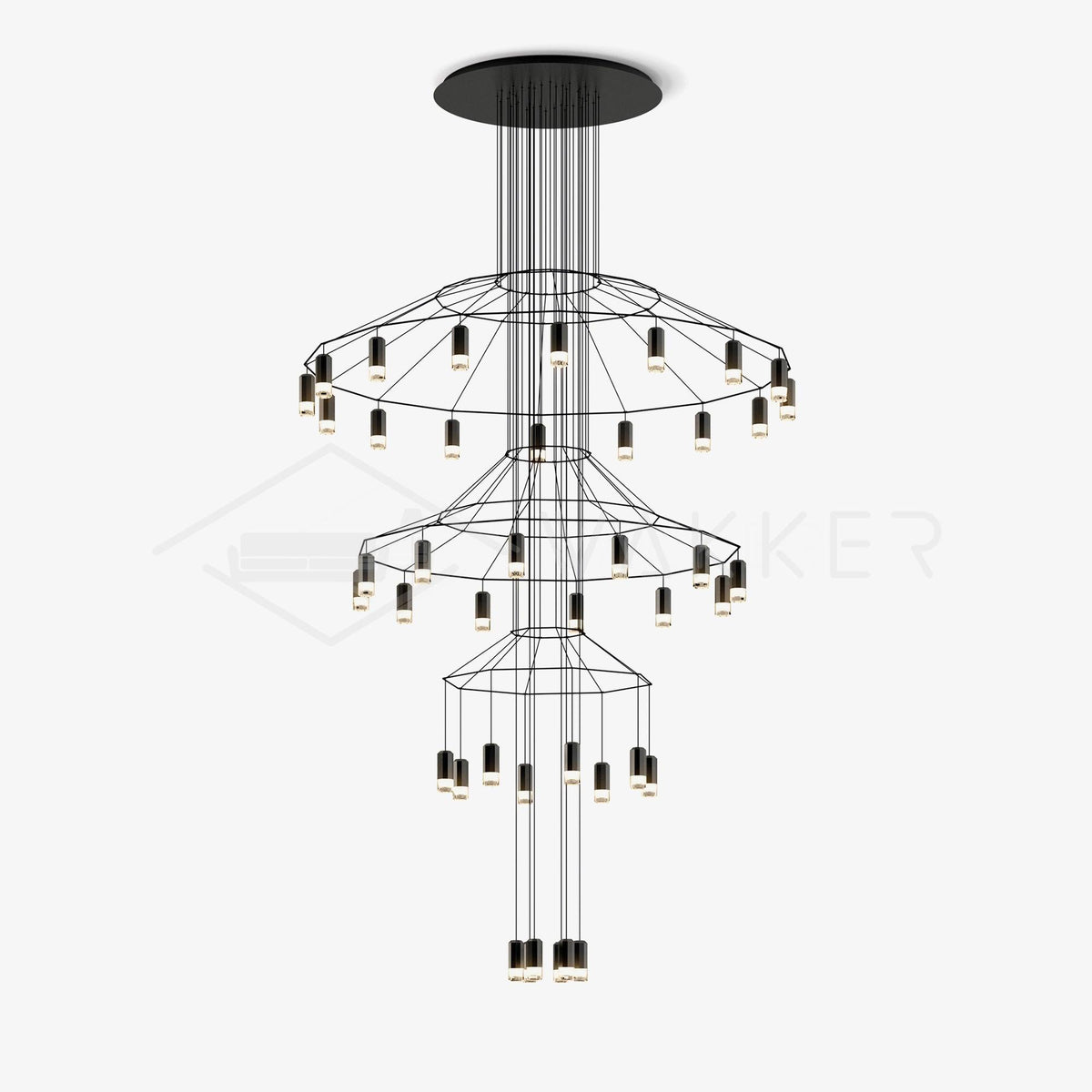 Candeeiro de teto Tevenq com linhas, estrutura de arame preta e LED