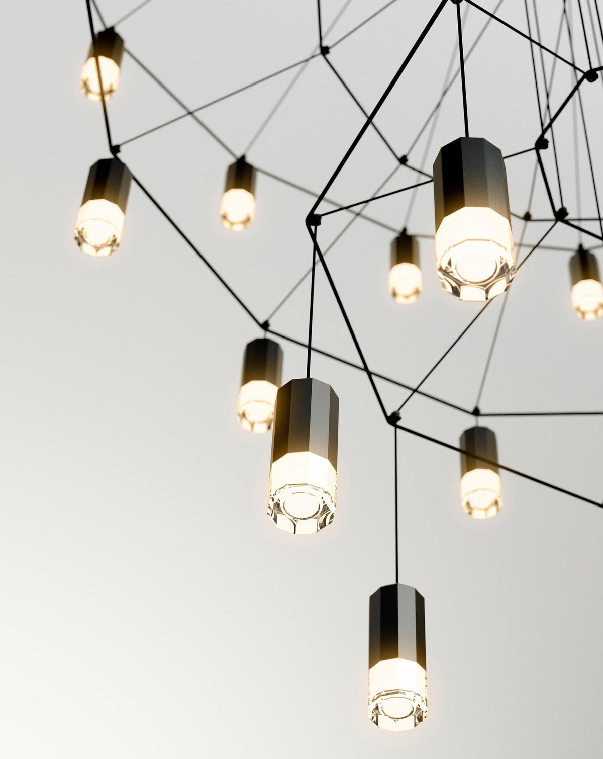 Candeeiro de teto Tevenq com linhas, estrutura de arame preta e LED