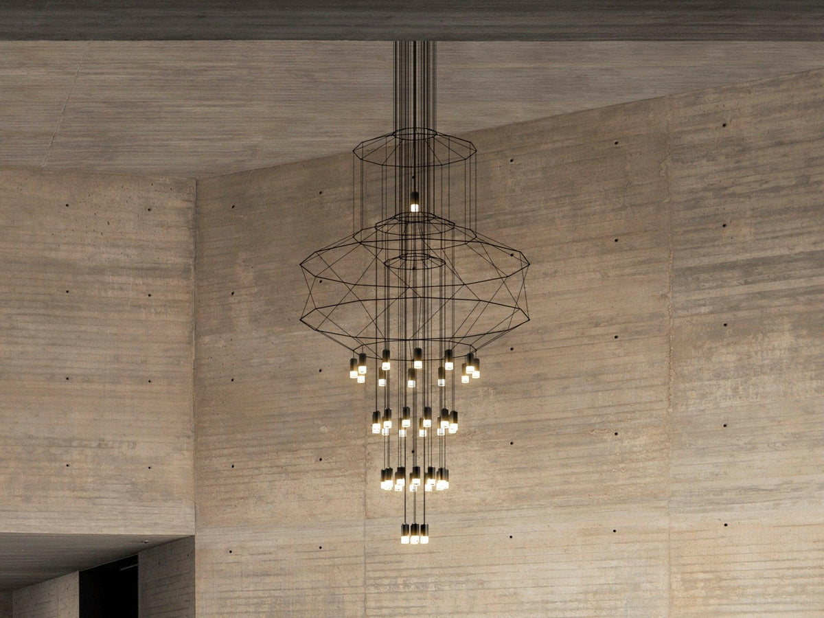 Candeeiro de teto Tevenq com linhas, estrutura de arame preta e LED