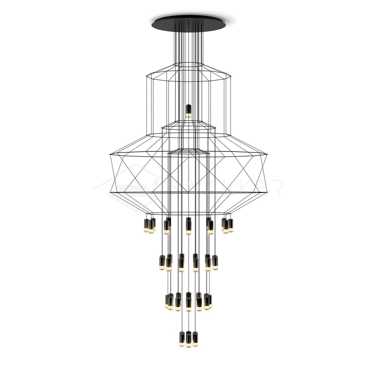 Candeeiro de teto Tevenq com linhas, estrutura de arame preta e LED