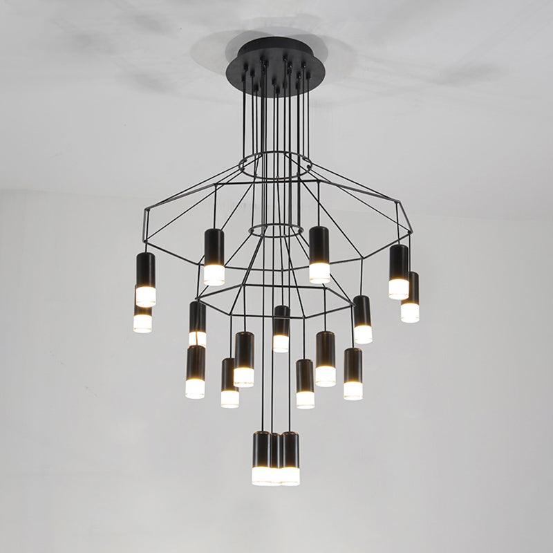 Candeeiro de teto Tevenq com linhas, estrutura de arame preta e LED