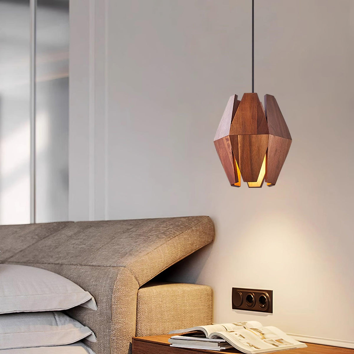 Miro Pendant Lamp Geometric Wood Shade Warm Glow Nordic Minimalist Accent