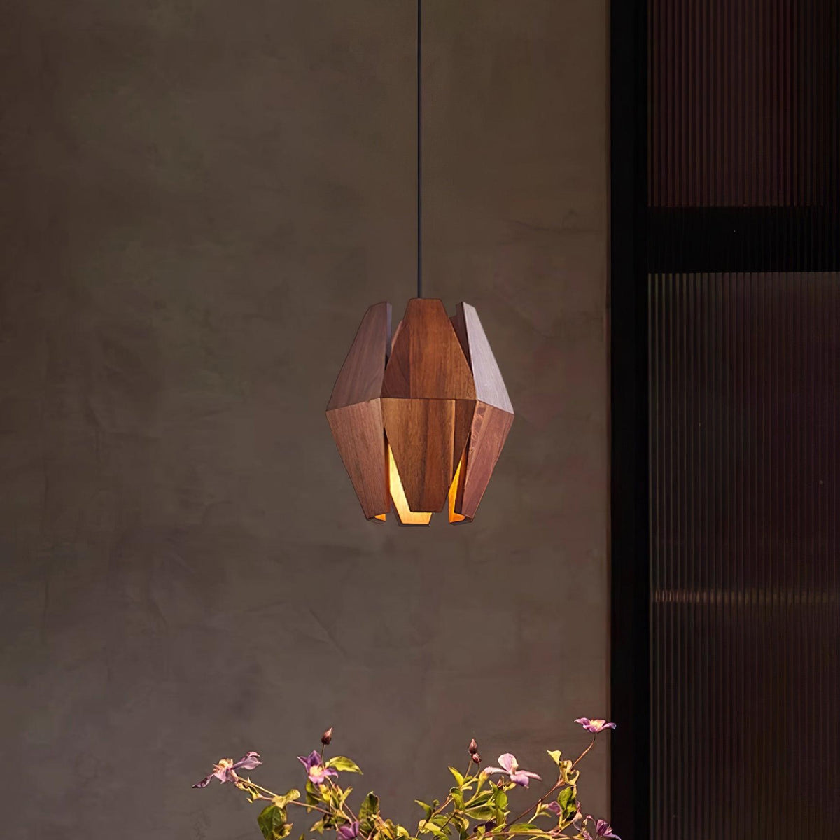 Miro Pendant Lamp Geometric Wood Shade Warm Glow Nordic Minimalist Accent