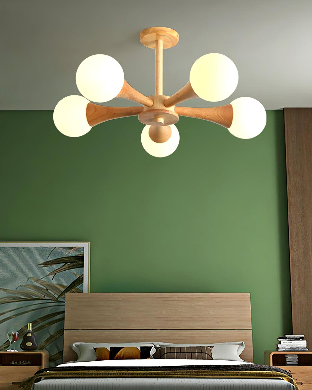 Lustre retro Drae com globo de madeira