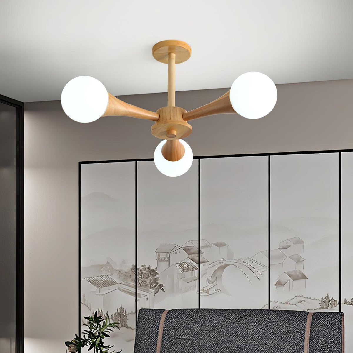 Lustre retro Drae com globo de madeira