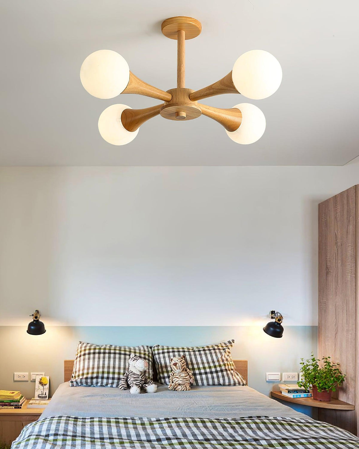 Lustre retro Drae com globo de madeira
