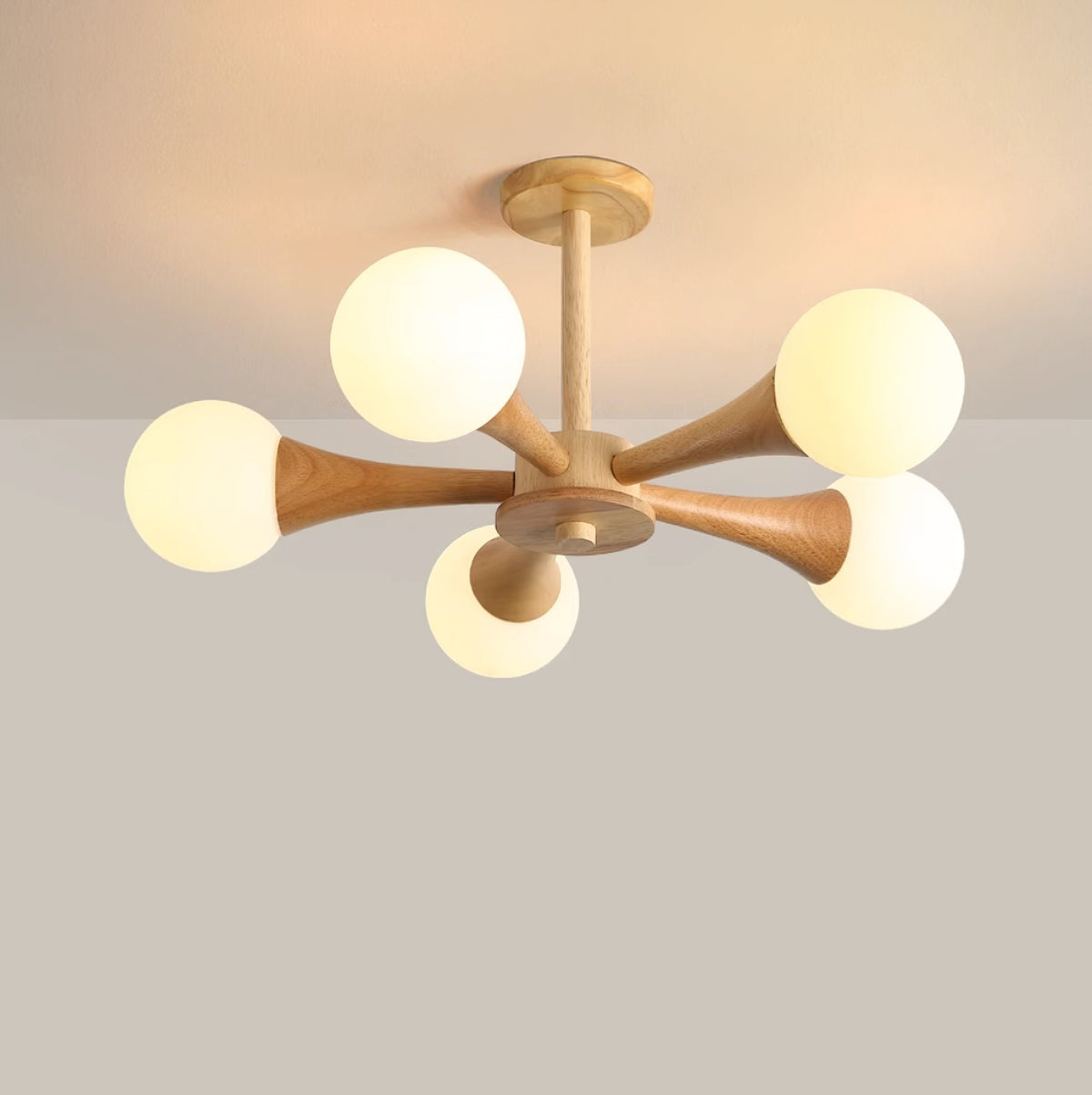 Lustre retro Drae com globo de madeira