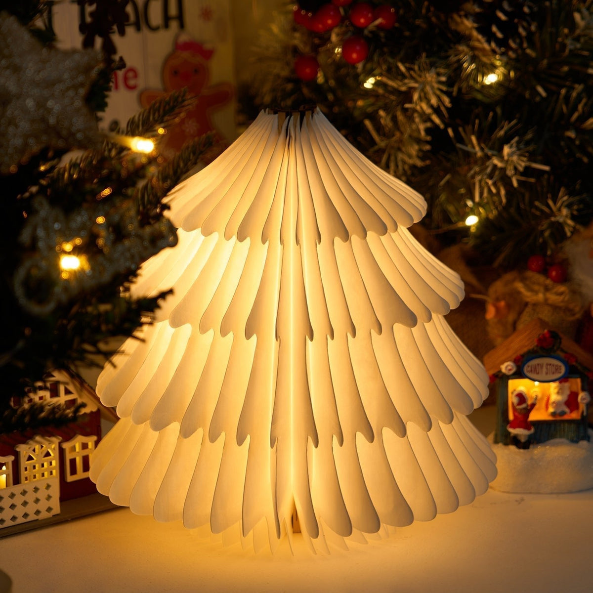 Sammenklappelig juletræs-bordlampe