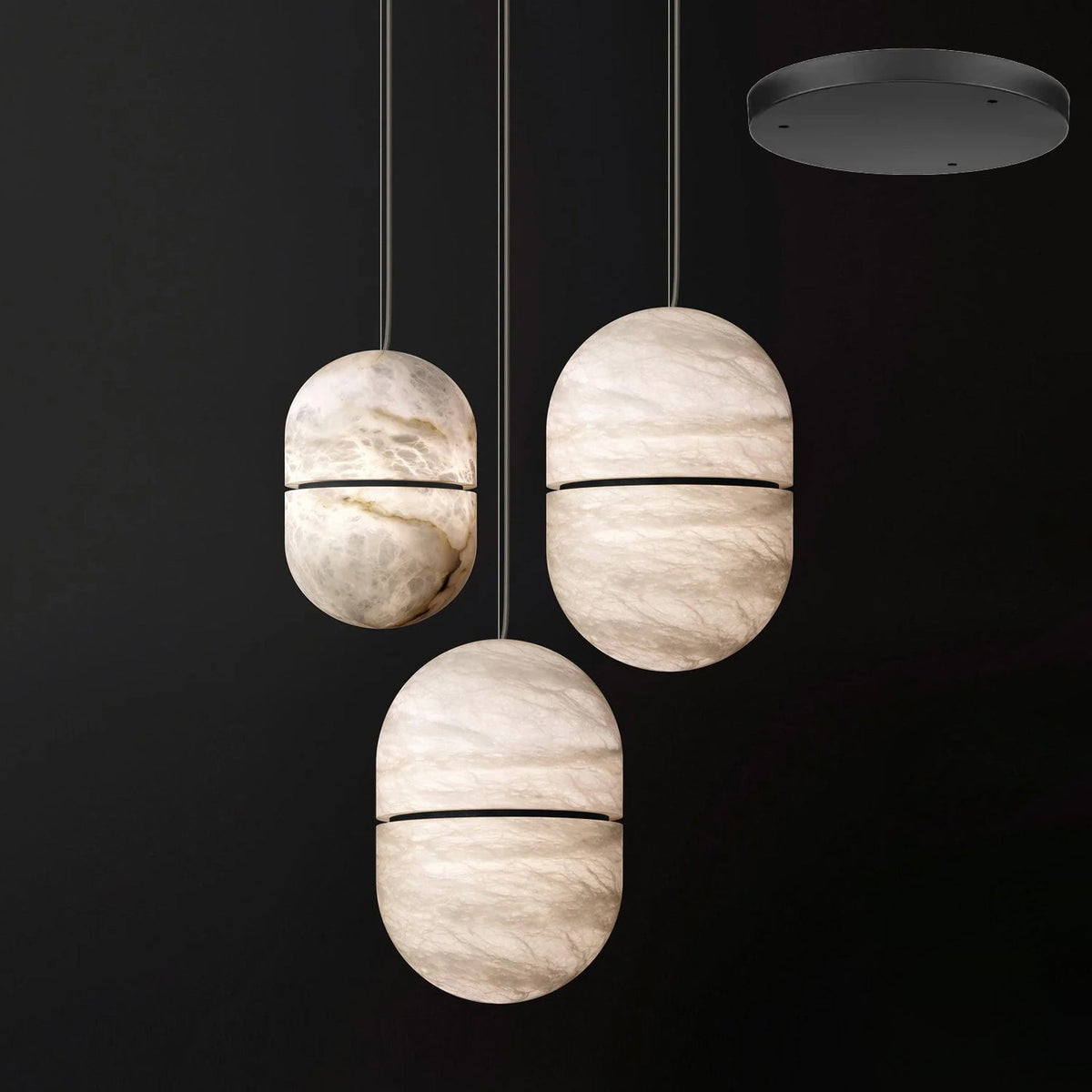 Satatr pendellampa i alabaster, kapselformad