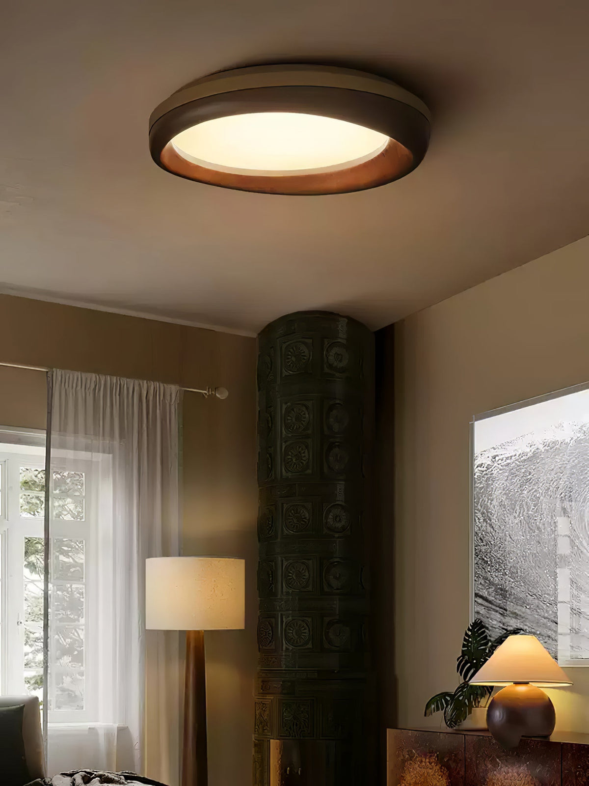 Eurtheara organisk loftslampe i træ og glas