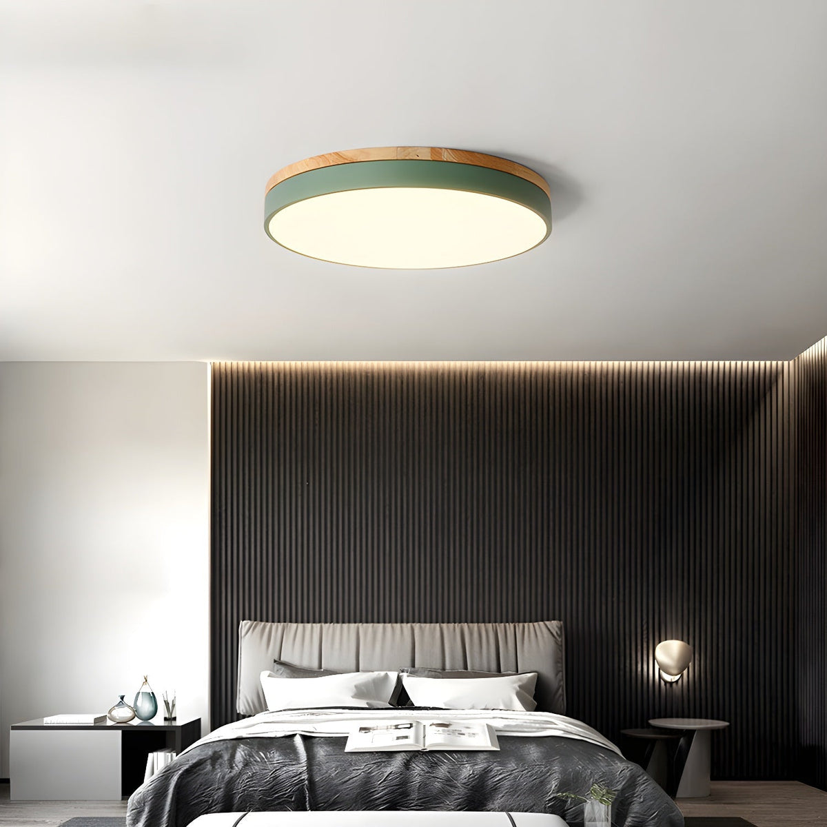 Mireth rund loftslampe i gråt træ, moderne minimalistisk