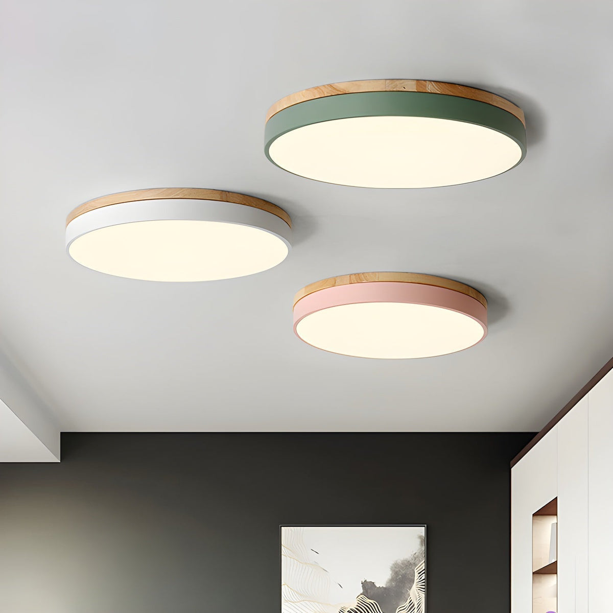 Mireth rund loftslampe i gråt træ, moderne minimalistisk