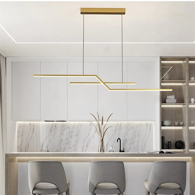 Arisha Parallel Fold Linear Pendant Light, Black/Gold, Living Room