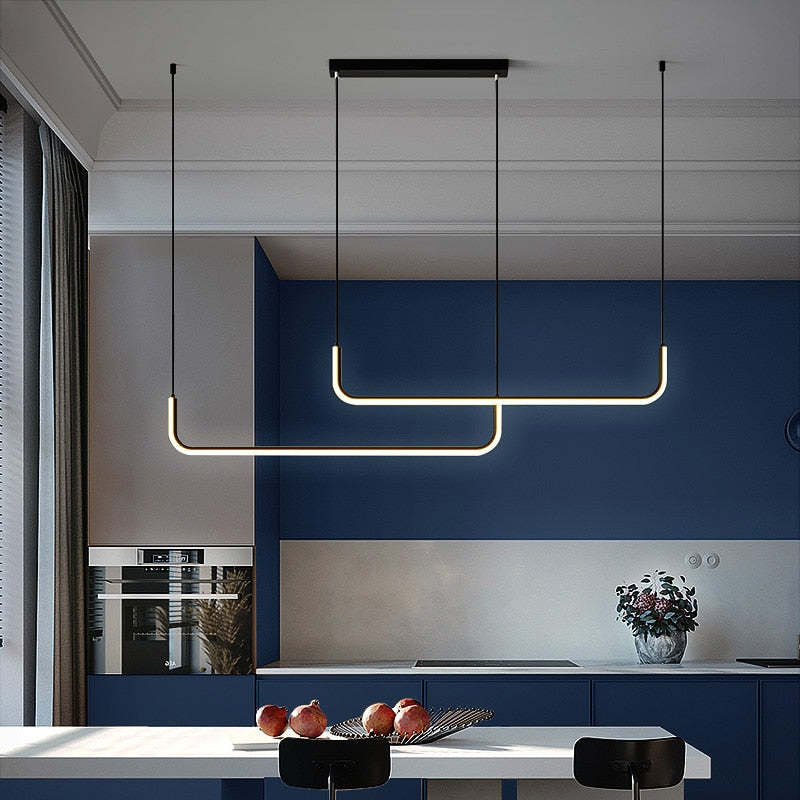 Sorev Modern Linear Pendant Light Double Frame, Black/Gold