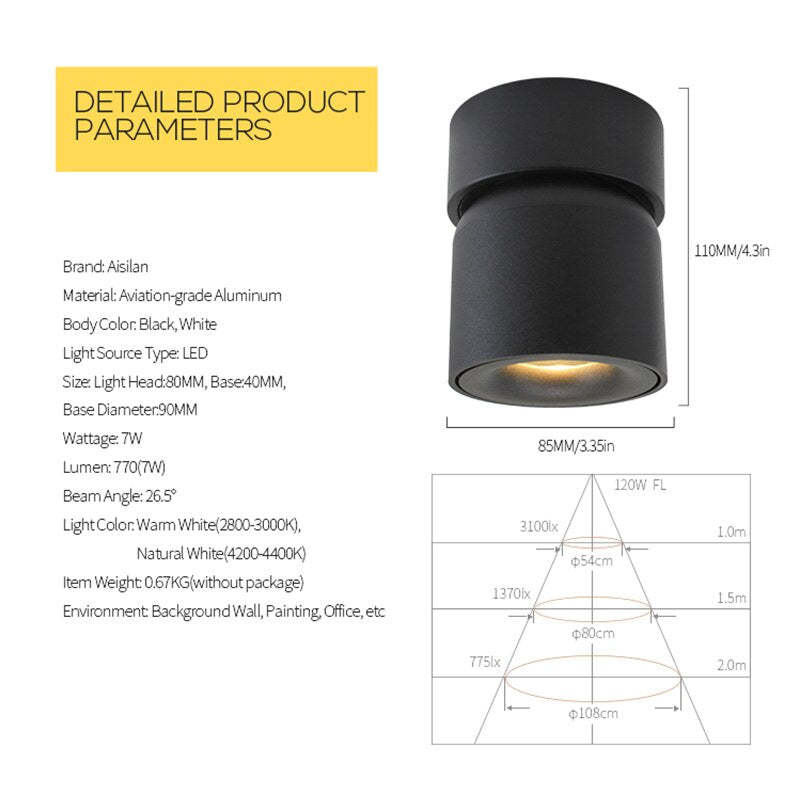 Lurix nútímalegur LED-loftlampi með kastara sem festist þétt við loft, svartur/hvítur