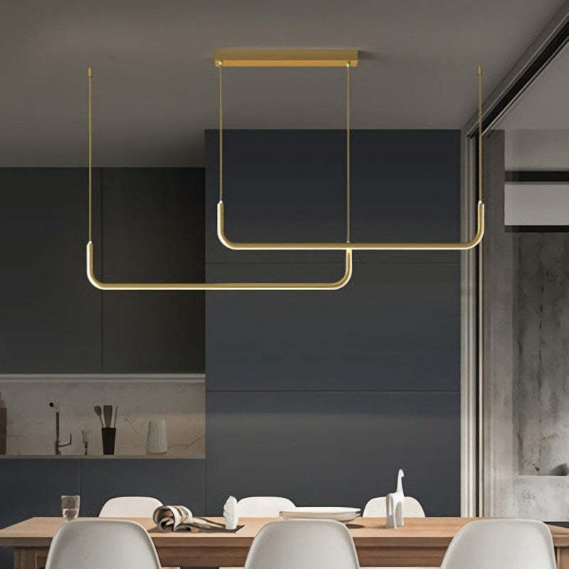 Sorev Modern Linear Pendant Light Double Frame, Black/Gold
