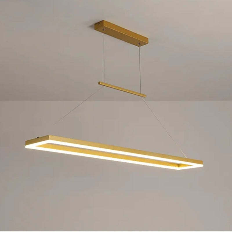 Nexil Modern Rectangular Hanging Pendant Light, Gold/Coffee