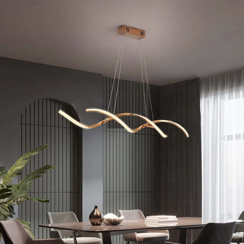 Arisha modern vågformad pendellampa i metall, krom/guld