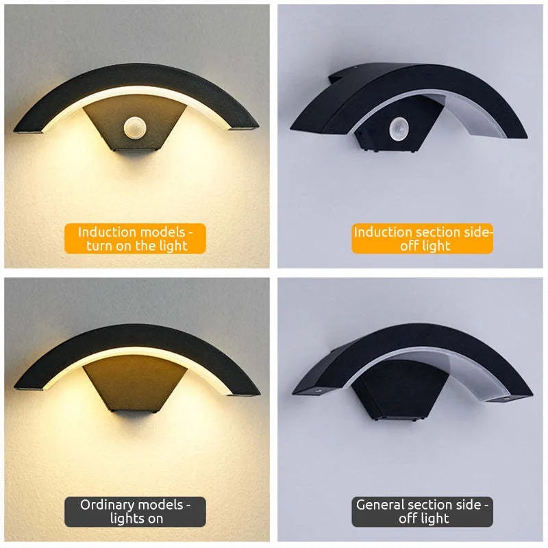 Candeeiro de parede exterior Alvyn nórdico, LED, arqueado e impermeável, preto