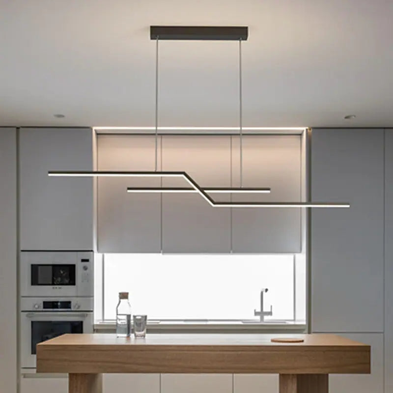 Arisha Parallel Fold Linear Pendant Light, Black/Gold, Living Room