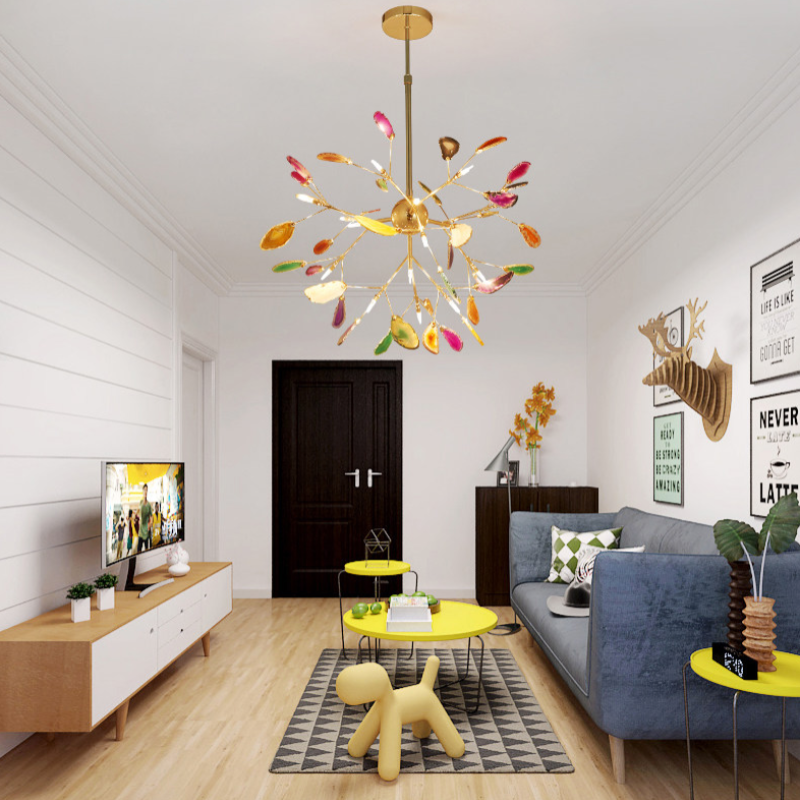 Candeeiro de teto Aria criativo em ágata colorida, para quarto/sala de estar