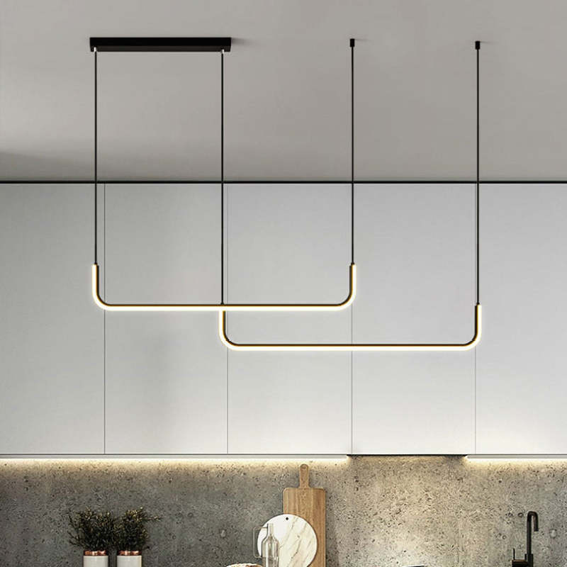 Sorev Modern Linear Pendant Light Double Frame, Black/Gold
