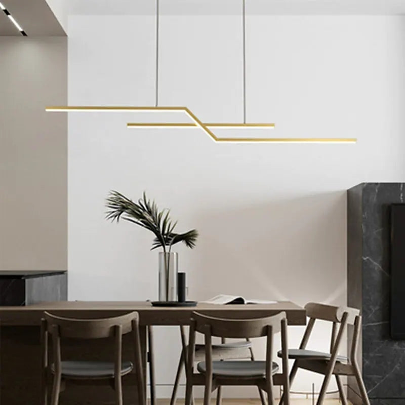 Arisha Parallel Fold Linear Pendant Light, Black/Gold, Living Room
