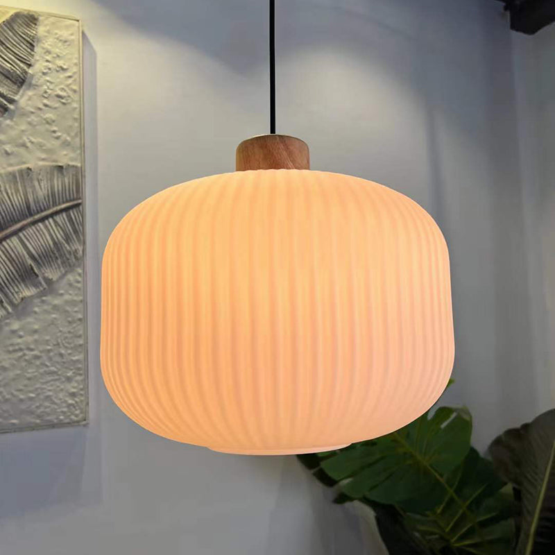 Muto modern pendellampa i trä/glas, vit
