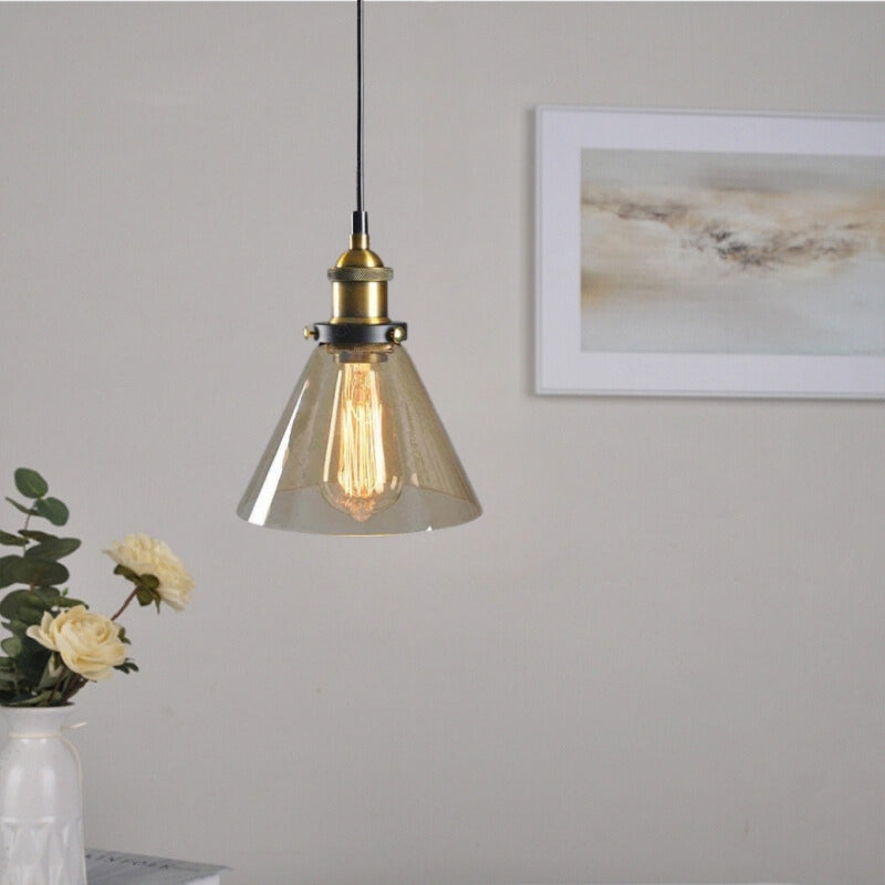 Teni Industrial Glass Pendant Light Clear/Amber/Smoke Grey