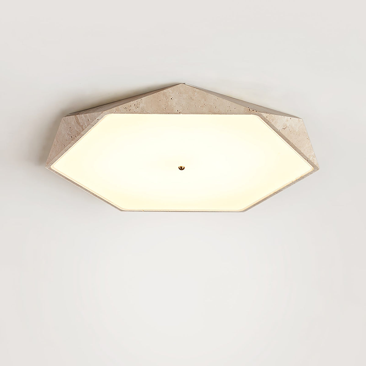 Sekskantet loftslampe i travertin