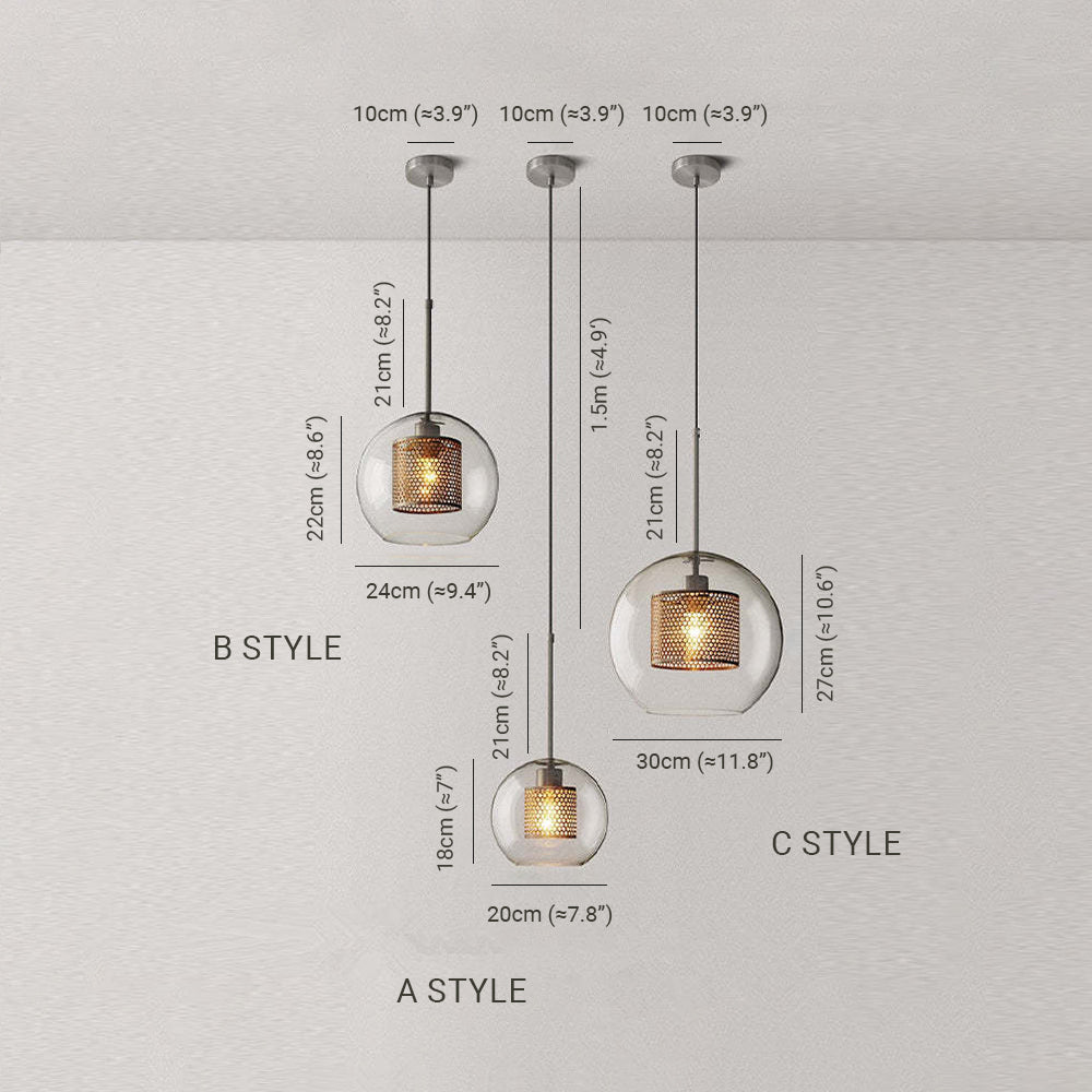 Nerel Contemporary Golden Pendant Light, Glass, Globe/Cylindric