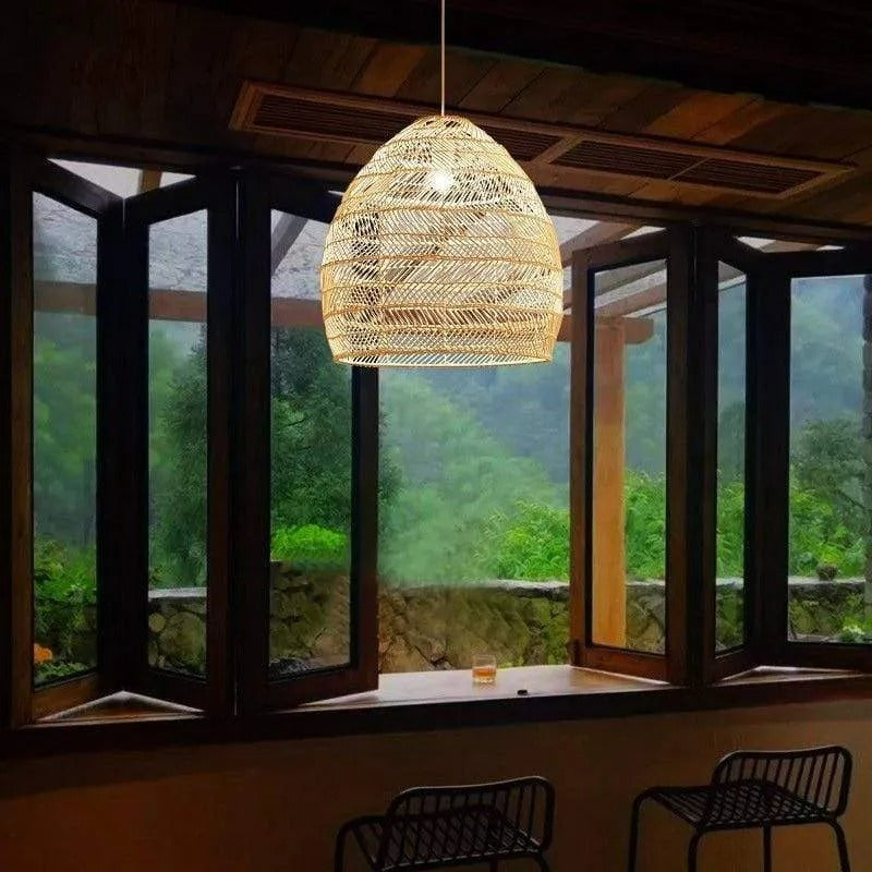 Lixi Rattan Bamboo Lampshade Hand Knitted Pendant Light