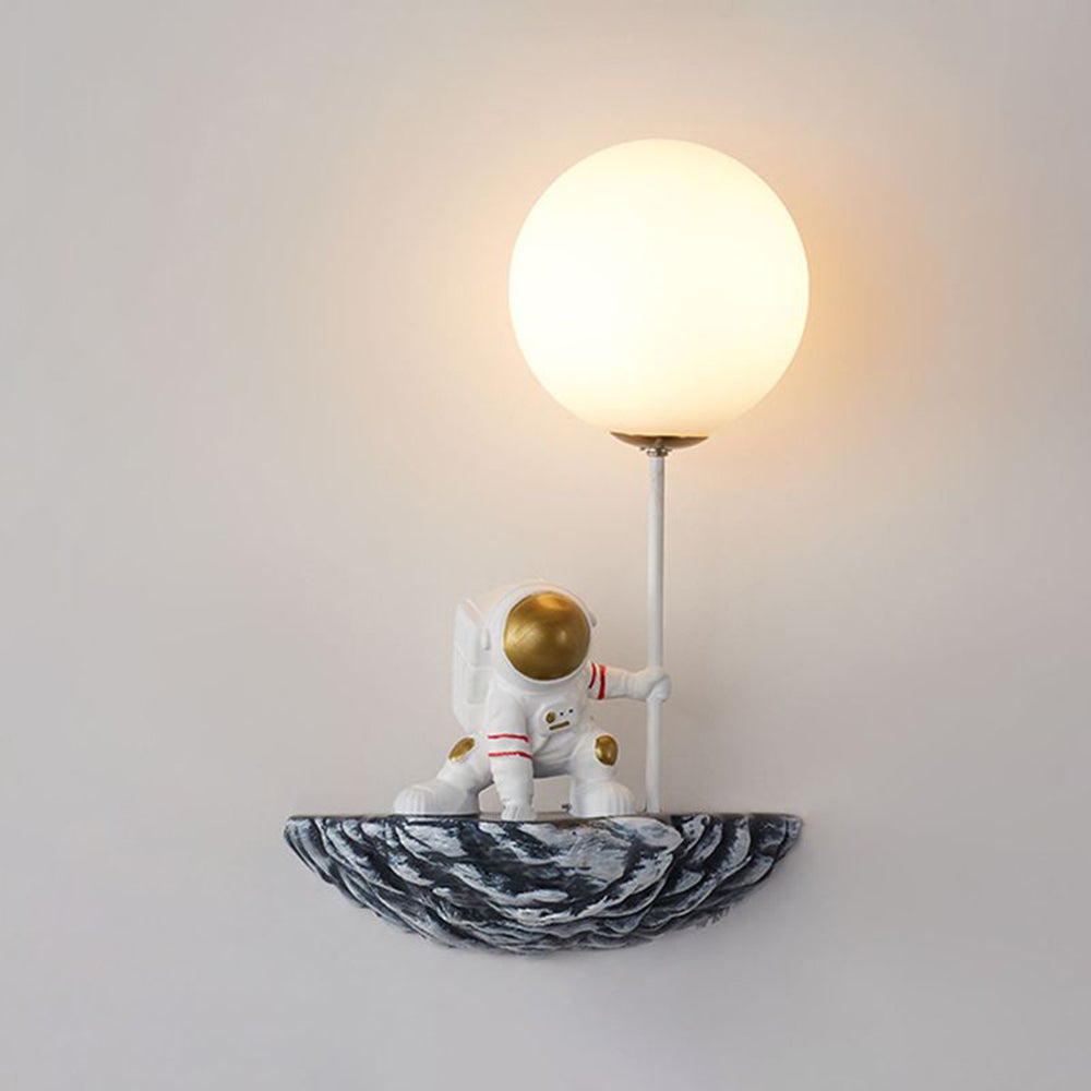 Candeeiro de parede Aria decorativo Astronauta de vidro, branco/branco-azulado