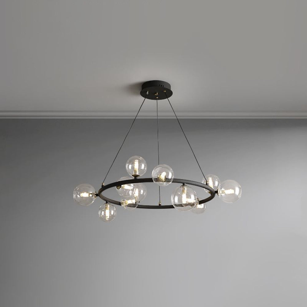 Valentina nútímaleg ljósakróna með hring og kúlulaga glerljósum, gull/svart