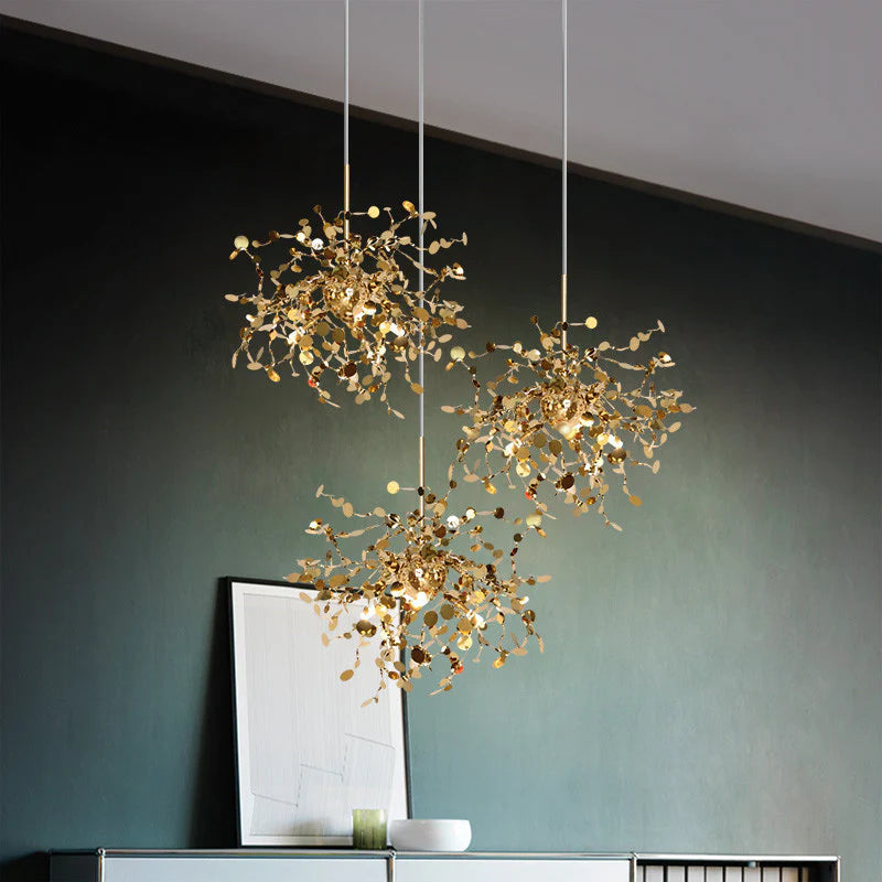 Olivia konstnärlig elegant klusterpendellampa med fyrverkeridesign, rostfritt stål