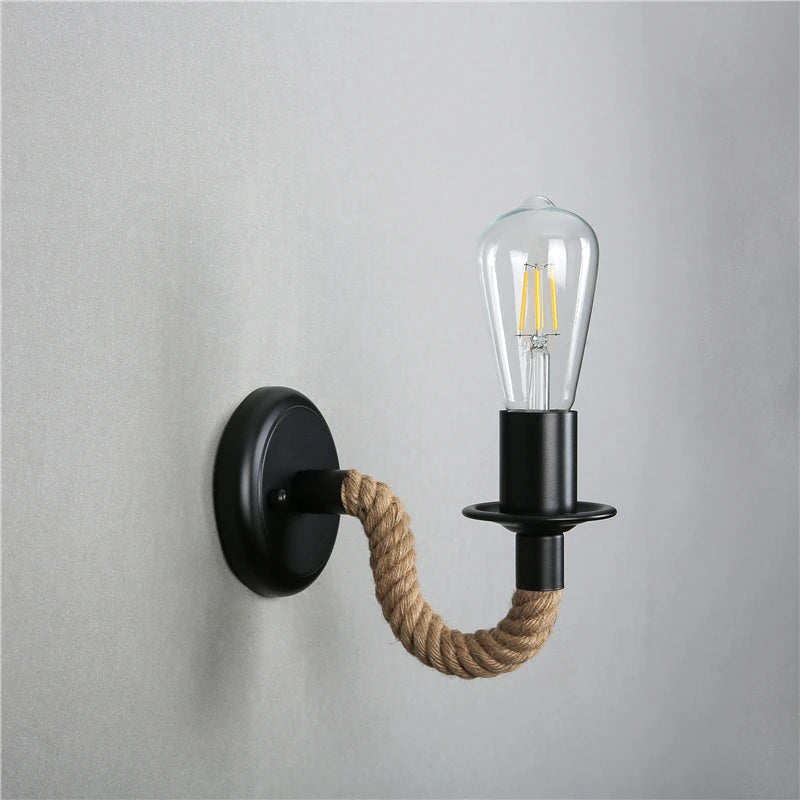 Epoch Vintage Indoor Wall Lamp Black Metal/Rope Indoor/Hallway