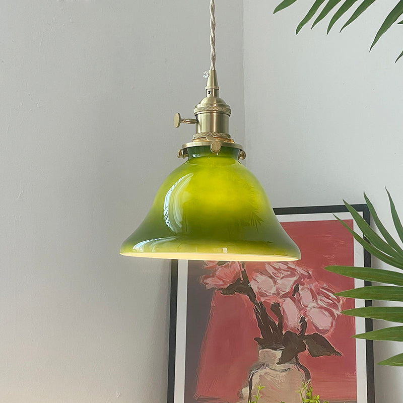 Valentina rustik vintage LED-pendellampa i grön koppar och glas för matsal