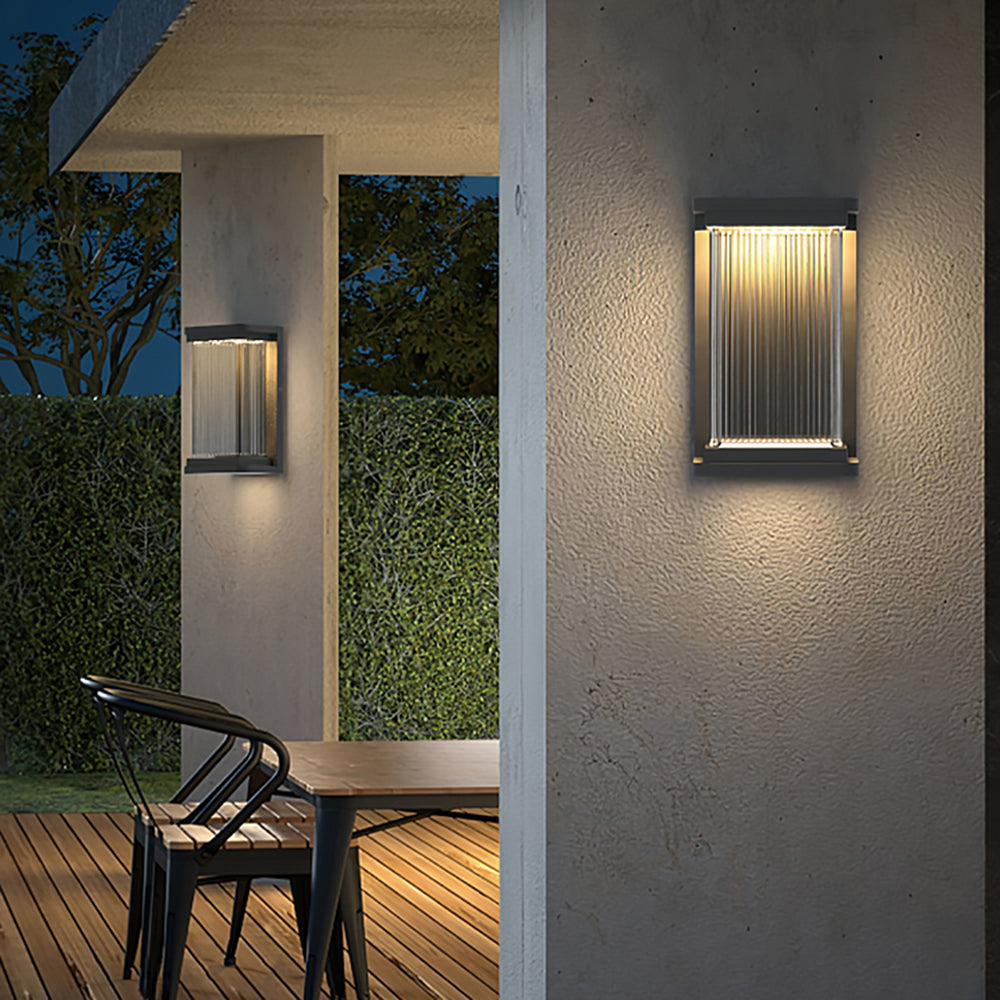 Ray Minimalist Rectangular Glass Outdoor Wall Lamp, Black
