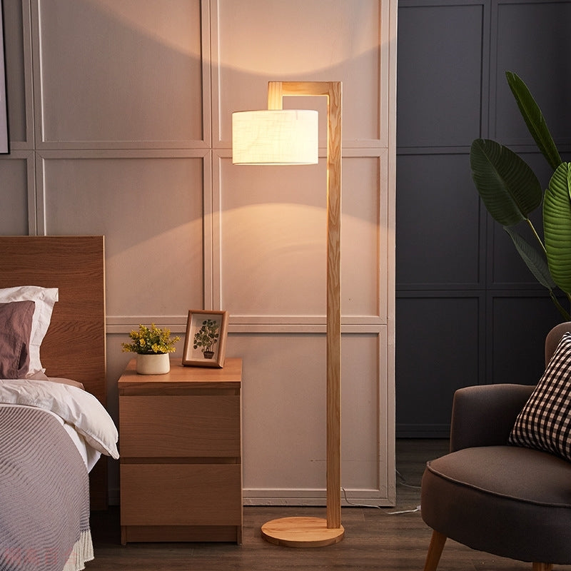 Ozawa japansk gulvlampe med retvinklet arm, beige, træ/stof
