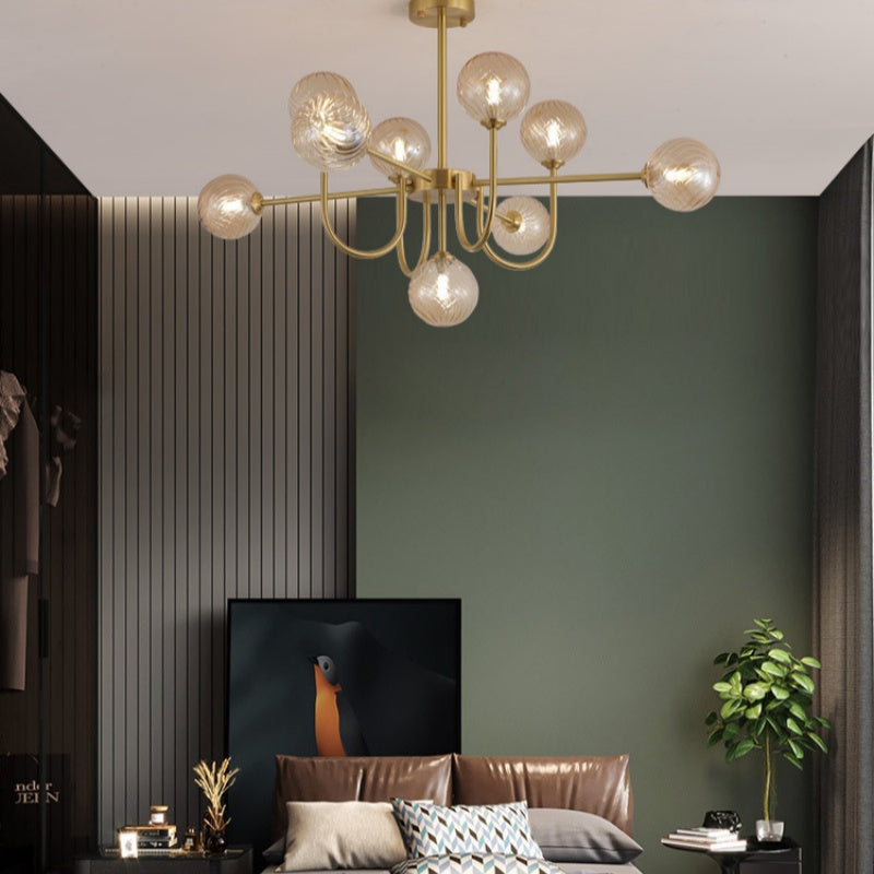 Valentina moderne LED-loftslampe i guld og glas til stue/spisestue/soveværelse