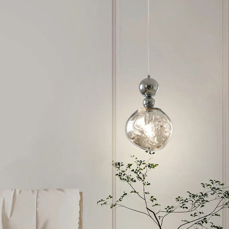 Valentina retro LED-pendellampe i forkromet metal, soveværelse