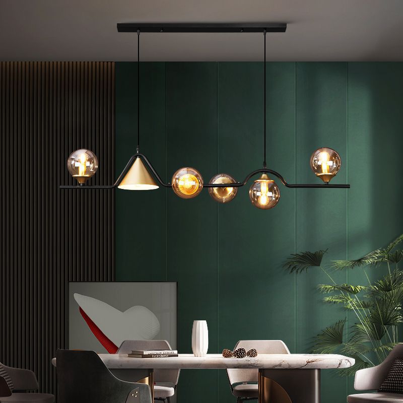 Arisha Modern LED-riippuvalaisin, mustaa/kullanväristä lasia, olohuoneeseen/makuuhuoneeseen