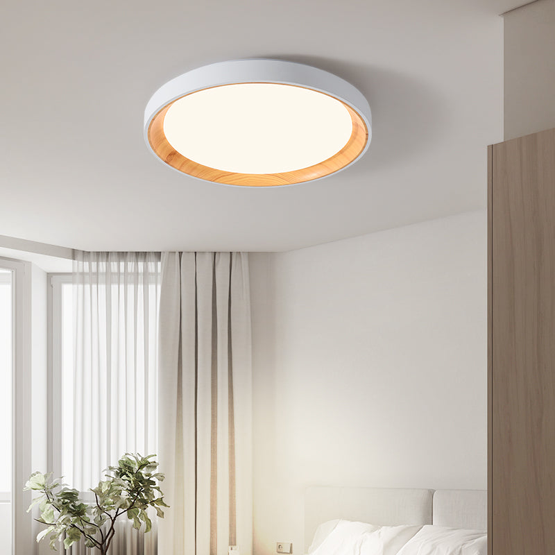 Arisha Modern LED Flush Mount Ceiling Light White Wood Kitchen